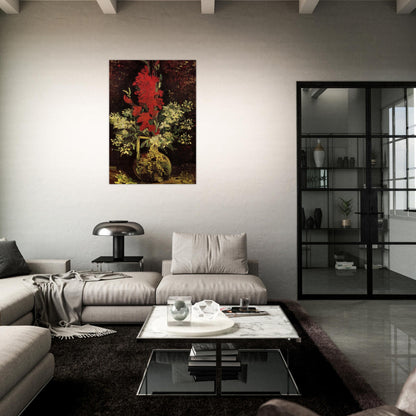 Vase with Gladioli and Carnations - Vincent van Gogh Brushed Aluminum Print - 70x100 cm / 28x40 inches | Vincent van Gogh Aluminum Print | Vincent van Gogh Prints