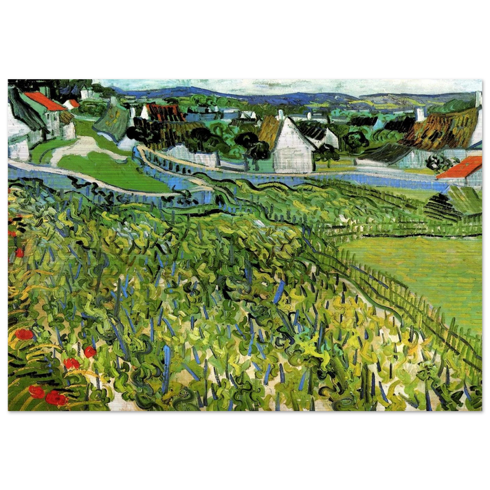 Vineyards with a View of Auvers - Vincent van Gogh Brushed Aluminum Print - 70x100 cm / 28x40 inches | Vincent van Gogh Aluminum Print | Vincent van Gogh Prints