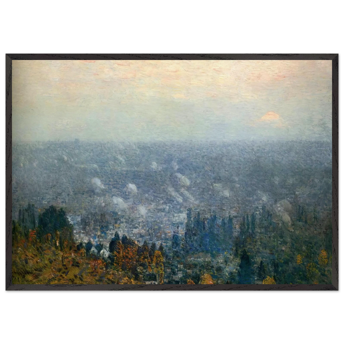 Mount Hood and the Valley of the Willamette - Childe Hassam 70x100 cm / 28x40 inches Framed Art Print – Black Wooden Frame