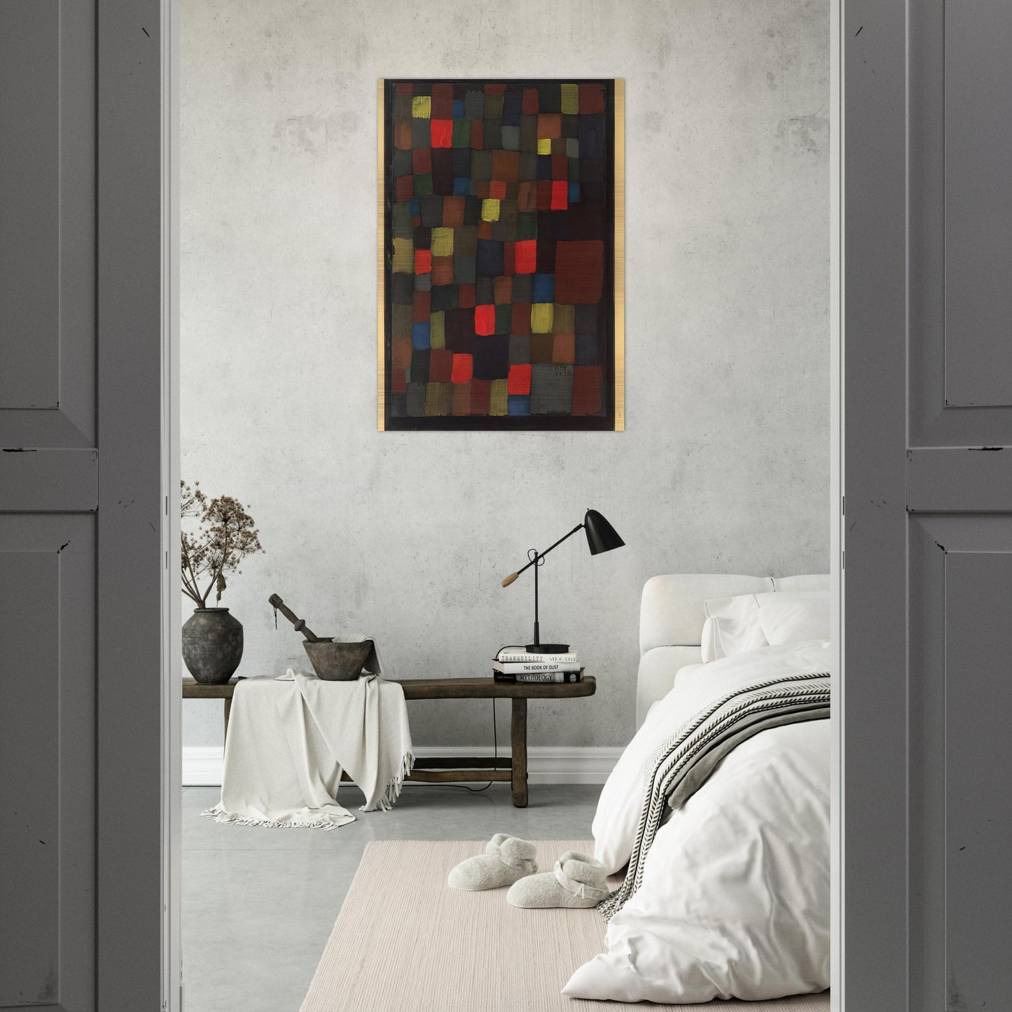 ABSTRACT COLOUR HARMONY IN SQUARES WITH VERMILLION ACCENTS 1924 - Paul Klee Brushed Aluminum Print - 70x100 cm / 28x40 inches | Paul Klee Aluminum Print | Paul Klee Prints
