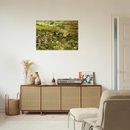 Meadow in the Garden of Saint-Paul Hospital - Vincent van Gogh Brushed Aluminum Print - 70x100 cm / 28x40 inches | Vincent van Gogh Aluminum Print | Vincent van Gogh Prints