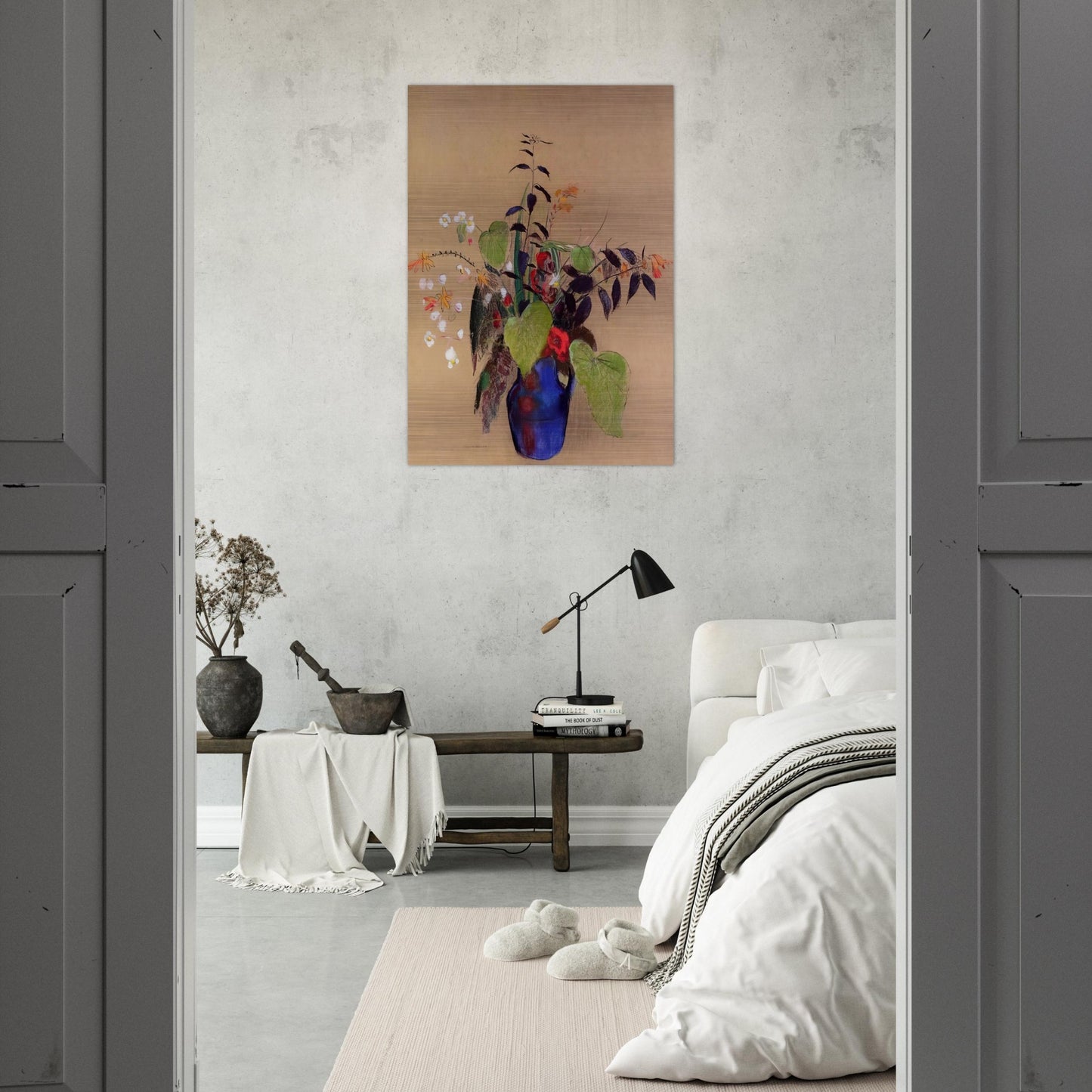 FLOWERS IN A BLUE JUG - Odilon Redon Brushed Aluminum Print - 70x100 cm / 28x40 inches | Odilon Redon Aluminum Print | Odilon Redon Prints
