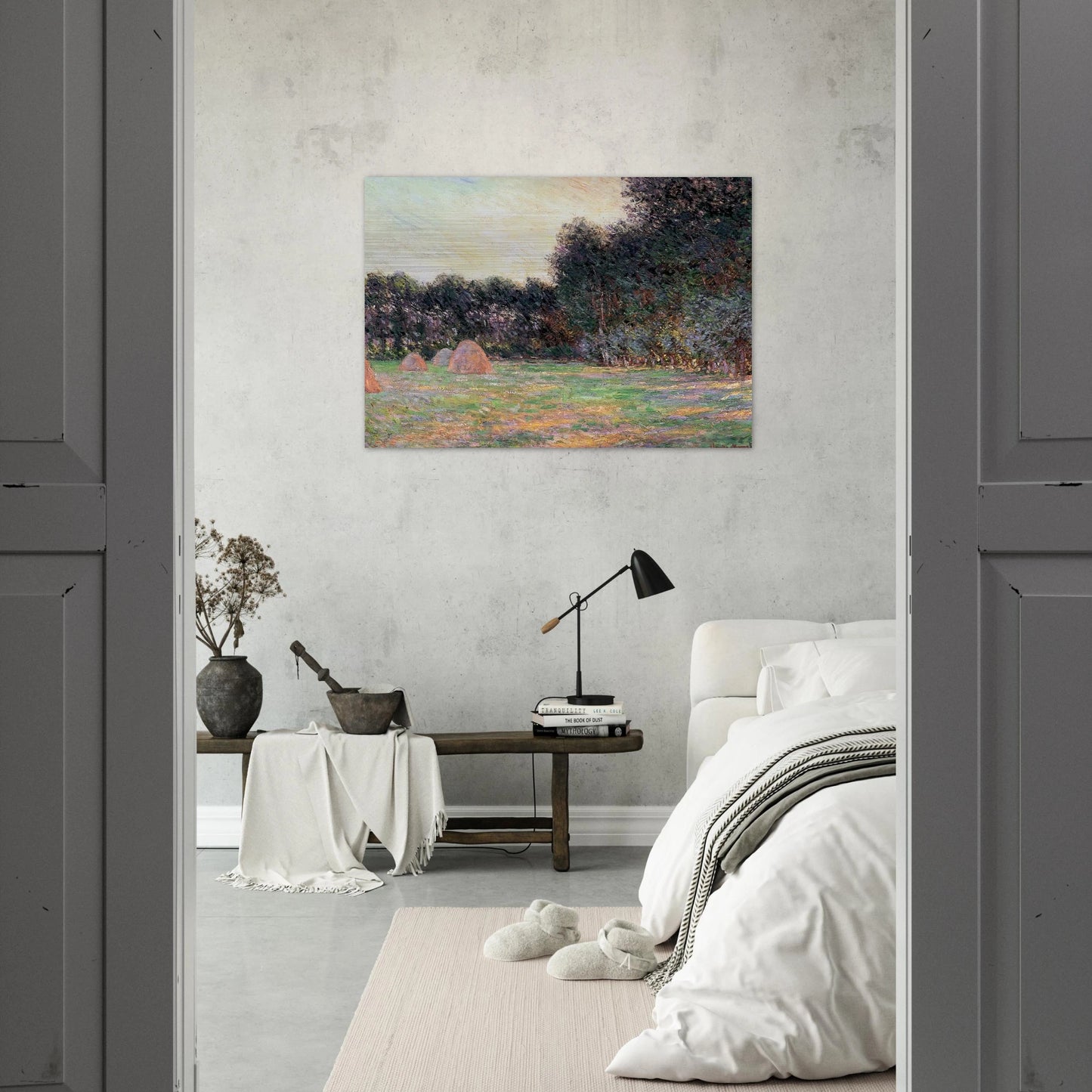 Meadow with Haystacks near Giverny - claude monet Brushed Aluminum Print - 70x100 cm / 28x40 inches | claude monet Aluminum Print | claude monet Prints