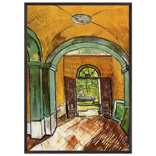 The Entrance Hall of Saint-Paul Hospital - Vincent van Gogh 70x100 cm / 28x40 inches Framed Art Print – Black Wooden Frame