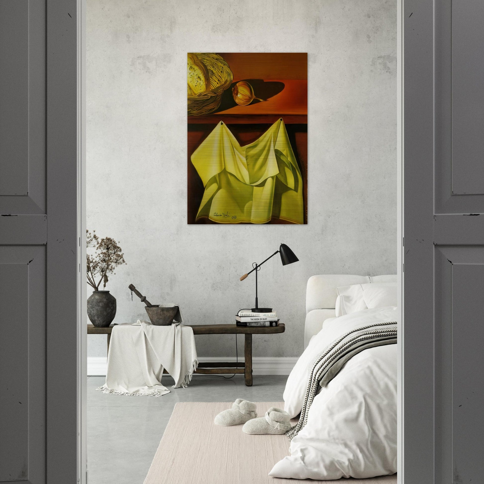 UNTITLED STILL LIFE WITH WHITE CLOTH - Salvador Dali Brushed Aluminum Print - 70x100 cm / 28x40 inches | Salvador Dali Aluminum Print | Salvador Dali Prints