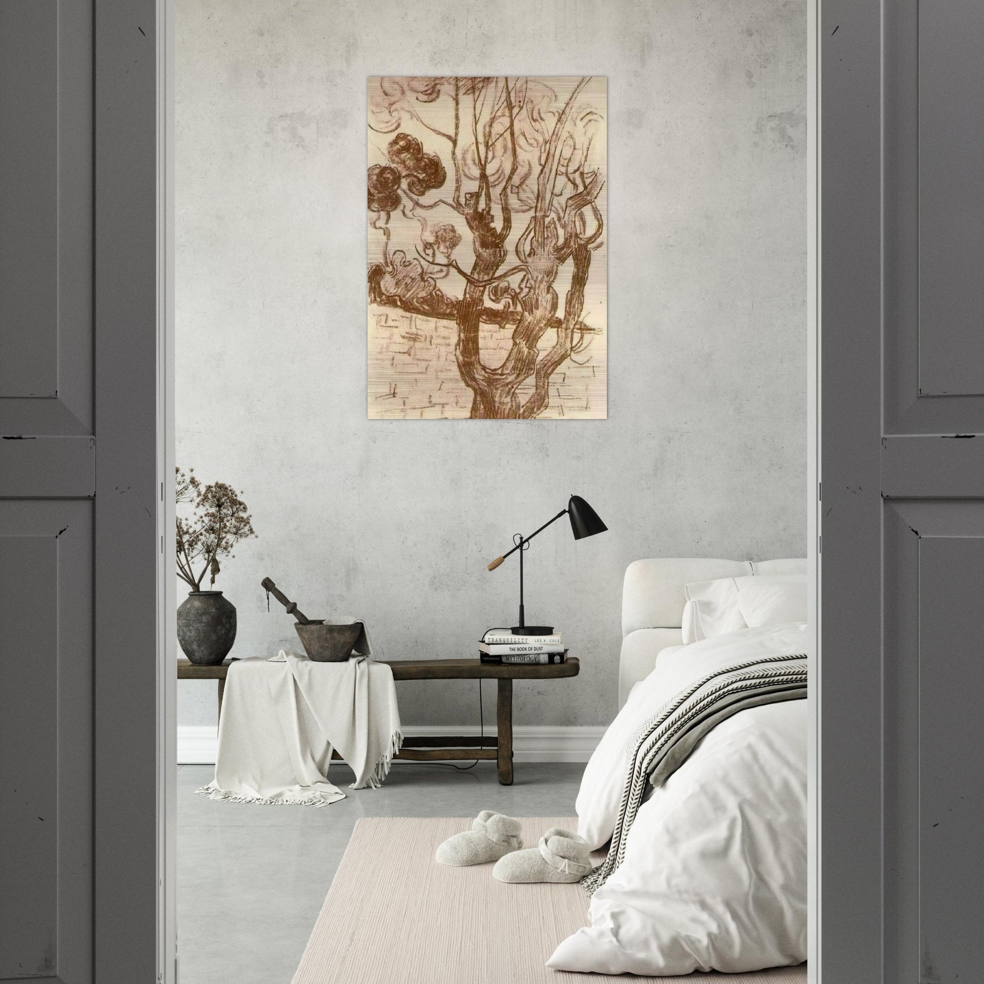 Treetop Seen against the Wall of the Asylum - Vincent van Gogh Brushed Aluminum Print - 70x100 cm / 28x40 inches | Vincent van Gogh Aluminum Print | Vincent van Gogh Prints