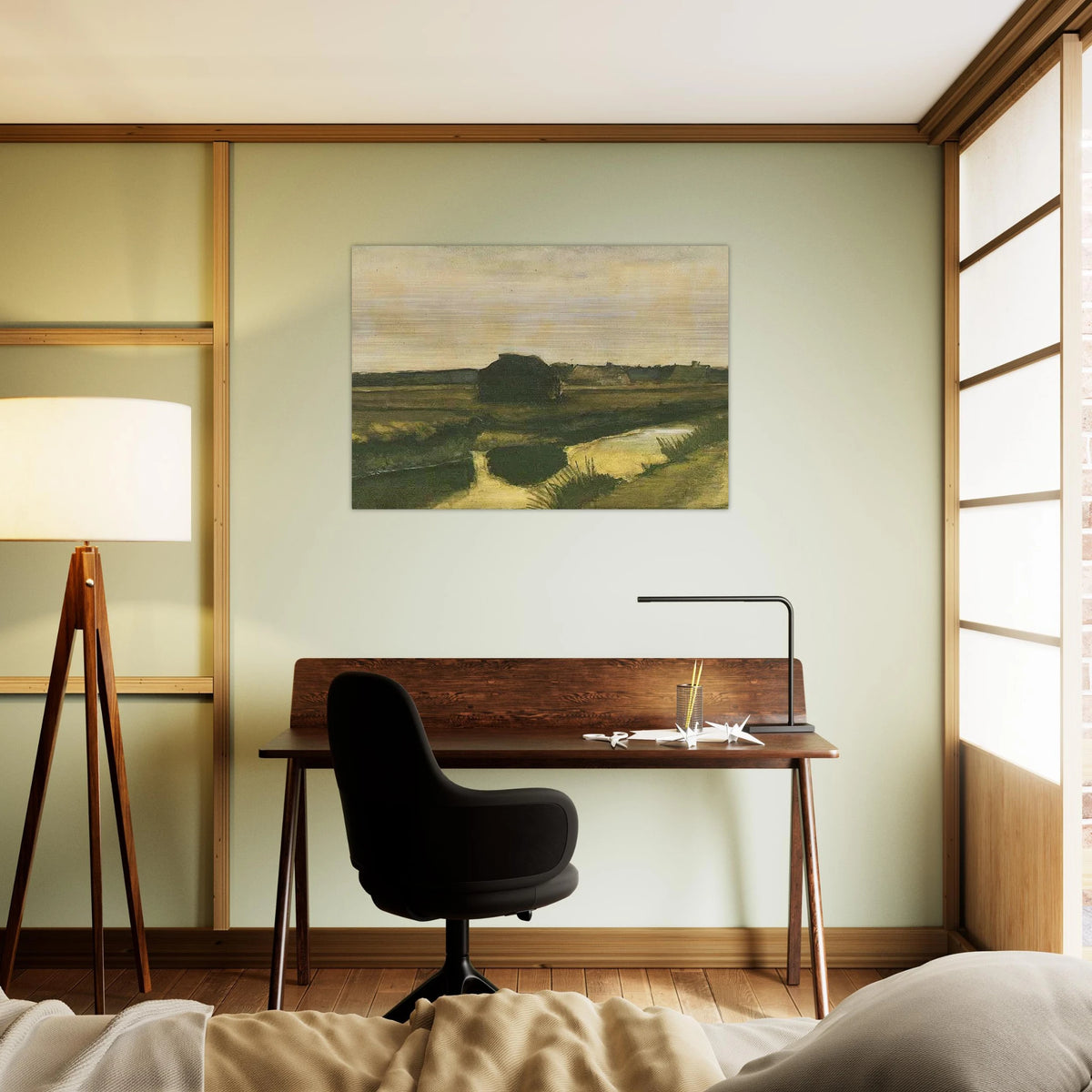 Landscape with a Stack of Peat and Farmhouses - Vincent van Gogh Brushed Aluminum Print - 70x100 cm / 28x40 inches | Vincent van Gogh Aluminum Print | Vincent van Gogh Prints