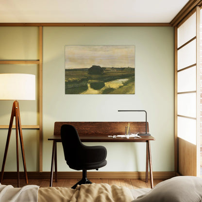 Landscape with a Stack of Peat and Farmhouses - Vincent van Gogh Brushed Aluminum Print - 70x100 cm / 28x40 inches | Vincent van Gogh Aluminum Print | Vincent van Gogh Prints
