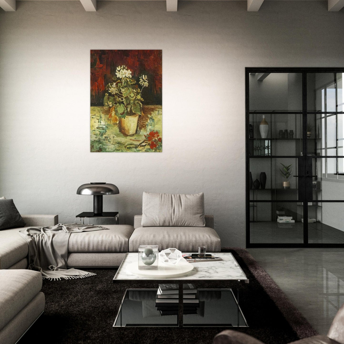 Geranium in a Flowerpot - Vincent van Gogh Brushed Aluminum Print - 70x100 cm / 28x40 inches | Vincent van Gogh Aluminum Print | Vincent van Gogh Prints