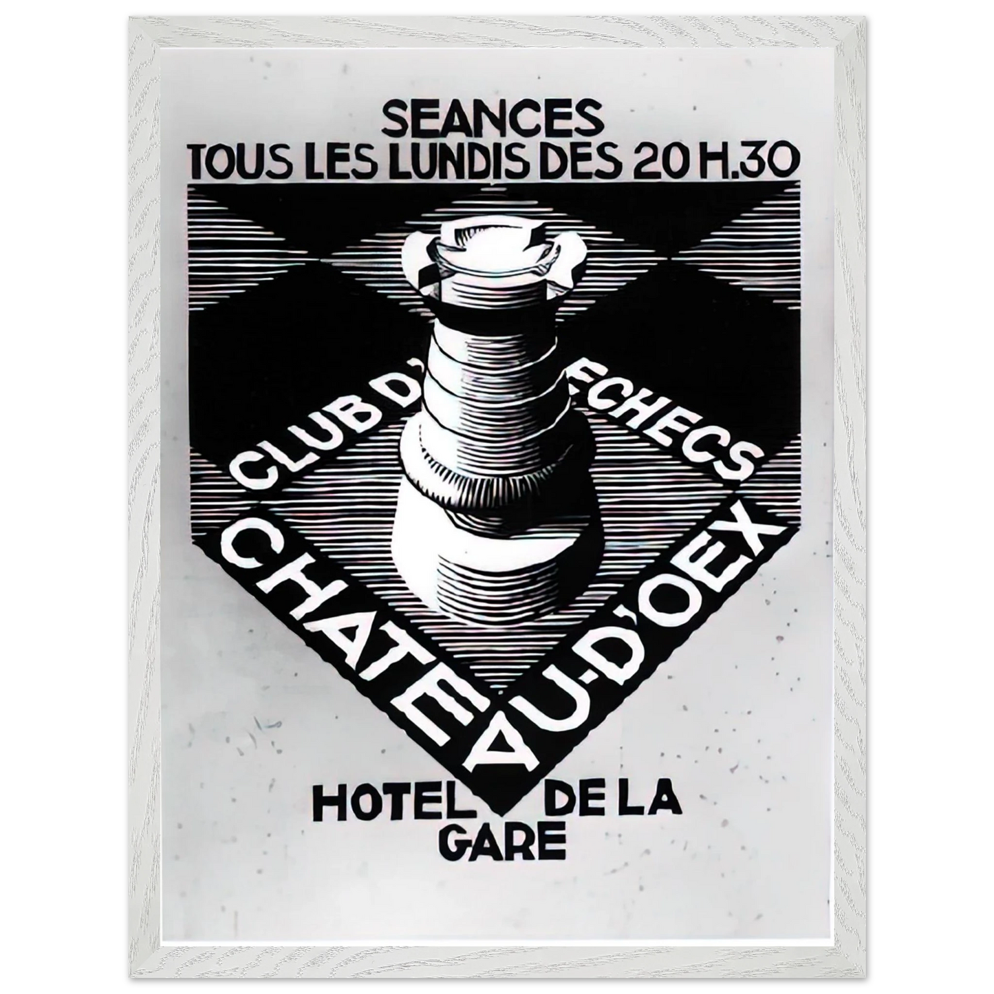 MC Escher - ADVERTISEMENT CHESS CLUB CHATEAU DOEX JULY 1936 1936 Wall Art - 60x80 cm / 24x32 inches - Premium Wooden Framed Poster With Fine Art Paper - Black frame