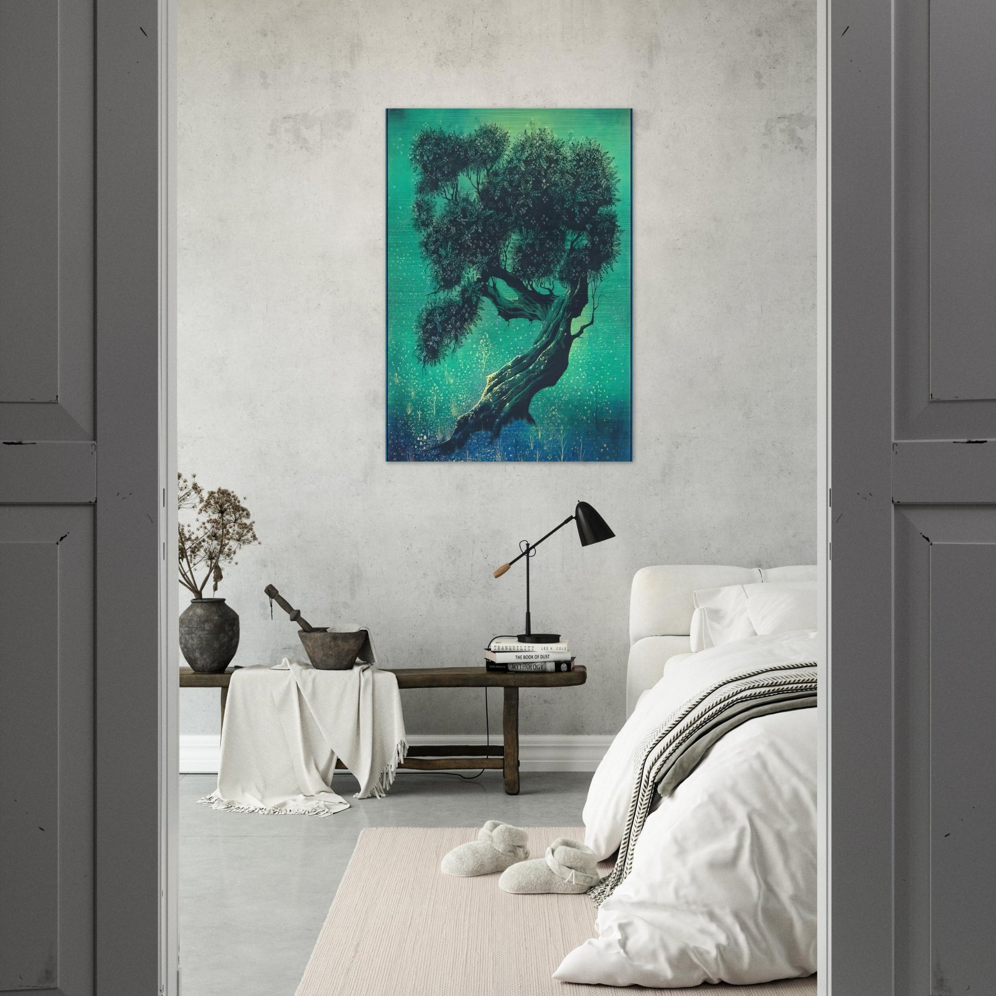 Solitary Bonsai - Eyvind Earle Brushed Aluminum Print - 70x100 cm / 28x40 inches | Eyvind Earle Aluminum Print | Eyvind Earle Prints