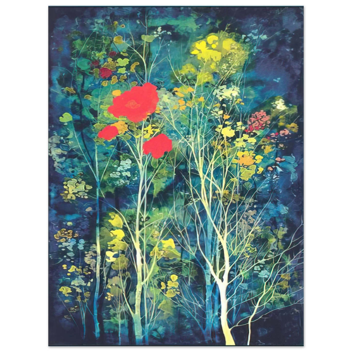 Eyvind Earle - Poppies and Flowers  75x100 cm / 30x40inches Fine Art Poster