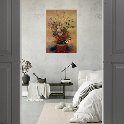VASE OF FLOWERS WITH BRANCHES OF A FLOWERING APPLE TREE - Odilon Redon Brushed Aluminum Print - 70x100 cm / 28x40 inches | Odilon Redon Aluminum Print | Odilon Redon Prints