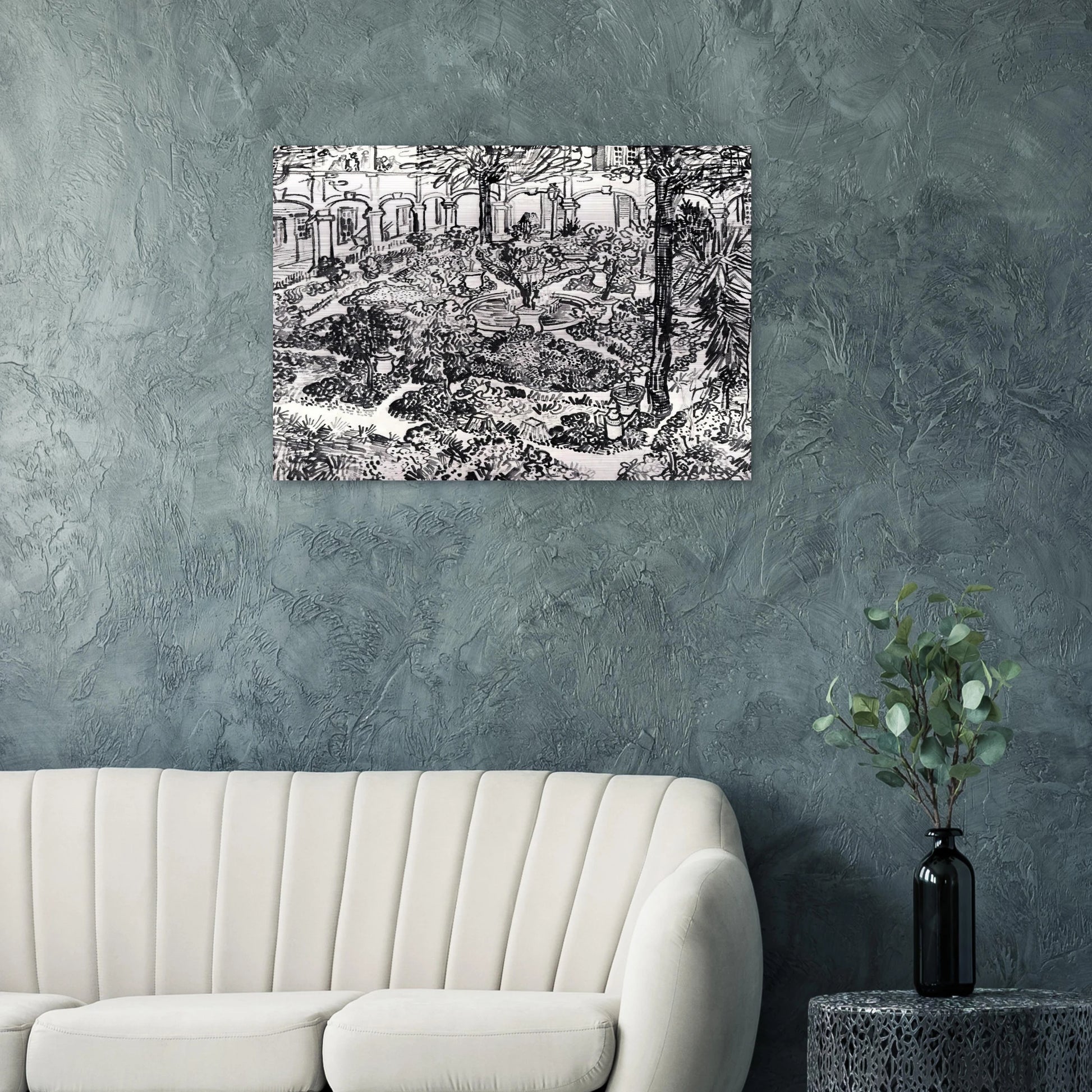 The Courtyard of the Hospital at Arles - Vincent van Gogh Brushed Aluminum Print - 70x100 cm / 28x40 inches | Vincent van Gogh Aluminum Print | Vincent van Gogh Prints