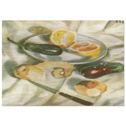 STILL LIFE WITH AUBERGINES - Salvador Dali Brushed Aluminum Print - 70x100 cm / 28x40 inches | Salvador Dali Aluminum Print | Salvador Dali Prints