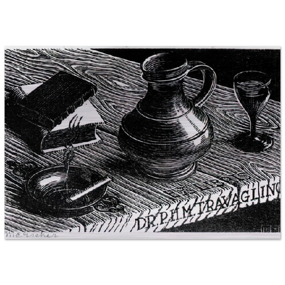 BOOKPLATE DR P H M TRAVAGLINO - MC Escher Brushed Aluminum Print - 70x100 cm / 28x40 inches | MC Escher Aluminum Print | MC Escher Prints