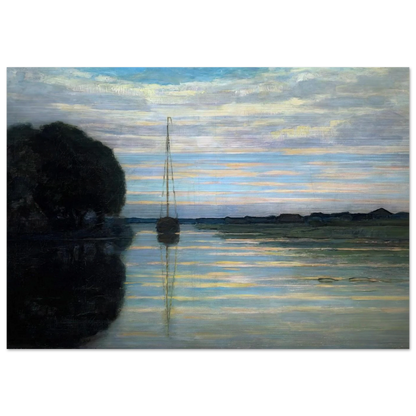 River view with a boat Sun - Piet Mondrian Brushed Aluminum Print - 70x100 cm / 28x40 inches | Piet Mondrian Aluminum Print | Piet Mondrian Prints