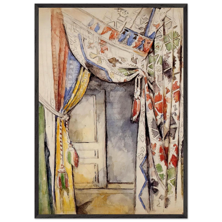 Curtains - Paul Cezanne 70x100 cm / 28x40 inches Framed Art Print – Black Wooden Frame