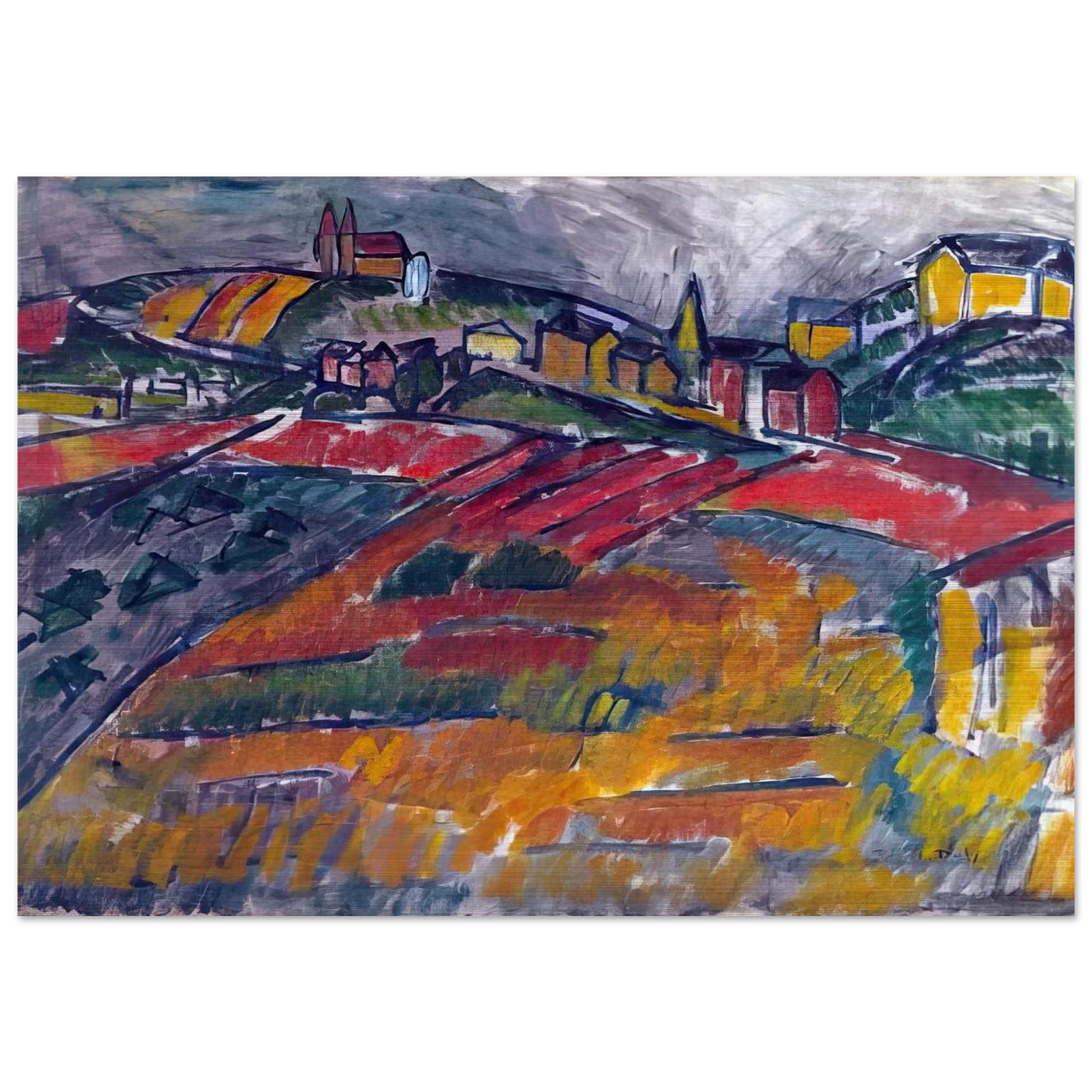 LANDSCAPE WITH RED AND YELLOW - Raoul Dufy Brushed Aluminum Print - 70x100 cm / 28x40 inches | Raoul Dufy Aluminum Print | Raoul Dufy Prints