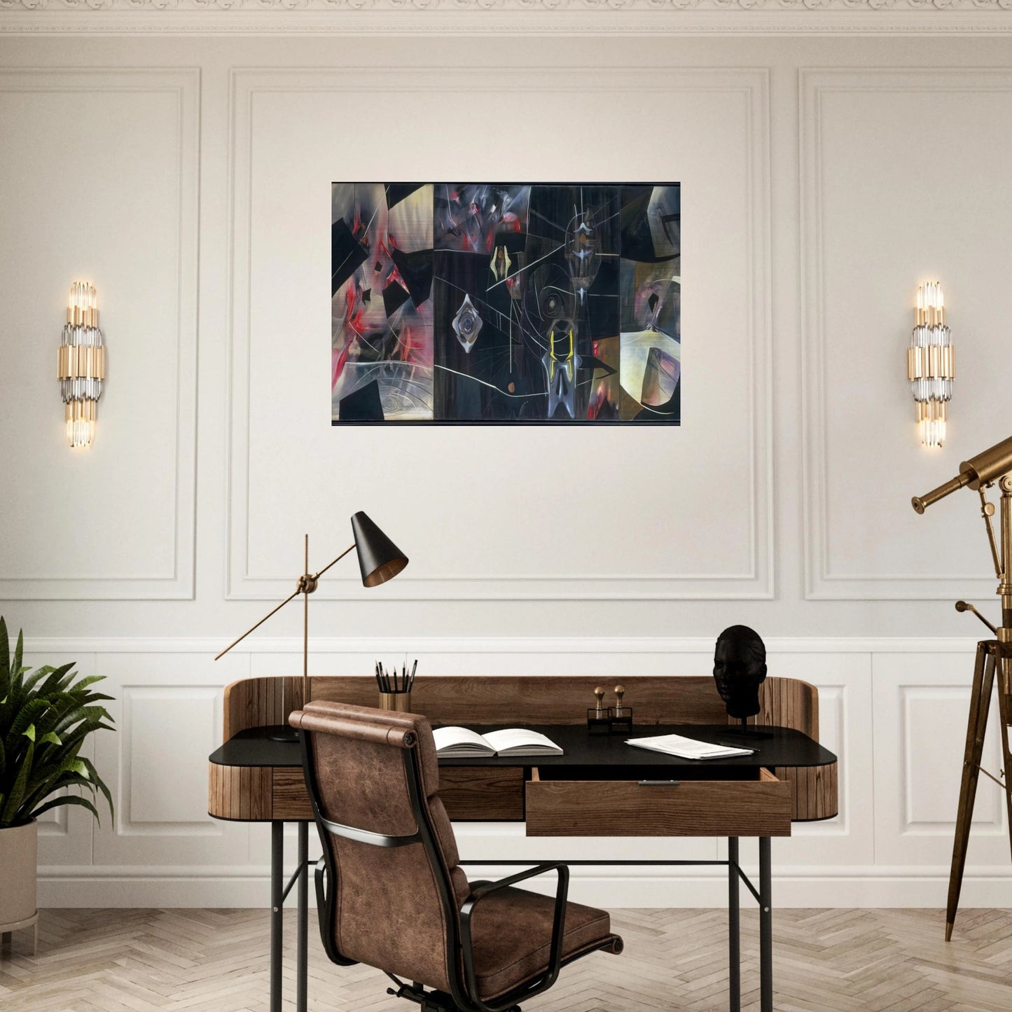 BLACK VIRTUE 1943 - Roberto Matta Brushed Aluminum Print - 70x100 cm / 28x40 inches | Roberto Matta Aluminum Print | Roberto Matta Prints