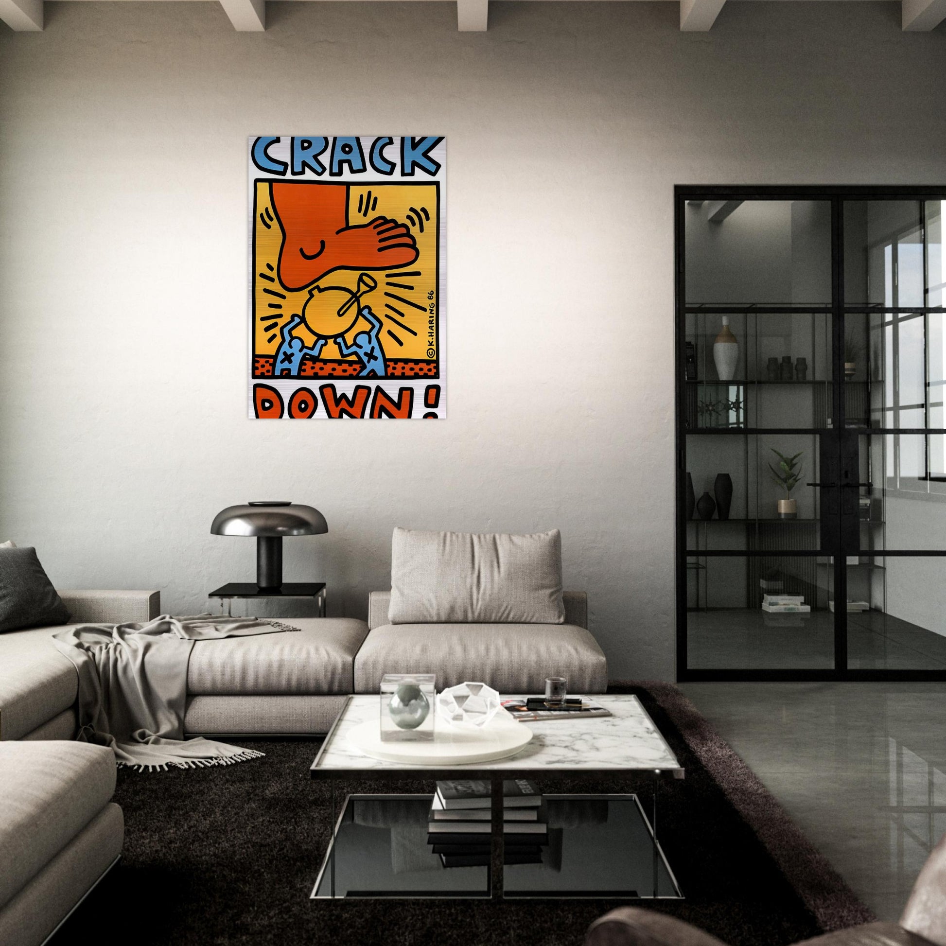 CRACK DOWN 1986 - Keith Haring Brushed Aluminum Print - 70x100 cm / 28x40 inches | Keith Haring Aluminum Print | Keith Haring Prints