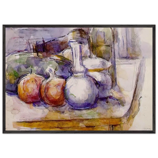 Still Life with Carafe Sugar Bowl Bottle Pommegranates and Watermelon - Paul Cezanne 70x100 cm / 28x40 inches Framed Art Print – Black Wooden Frame