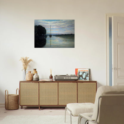 River view with a boat Sun - Piet Mondrian Brushed Aluminum Print - 70x100 cm / 28x40 inches | Piet Mondrian Aluminum Print | Piet Mondrian Prints