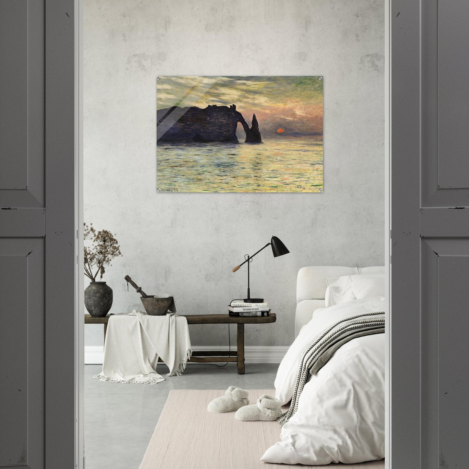 The Manneport, Cliff at Etretat, Sunset - claude monet Acrylic Print - 70x100 cm / 28x40″ inches