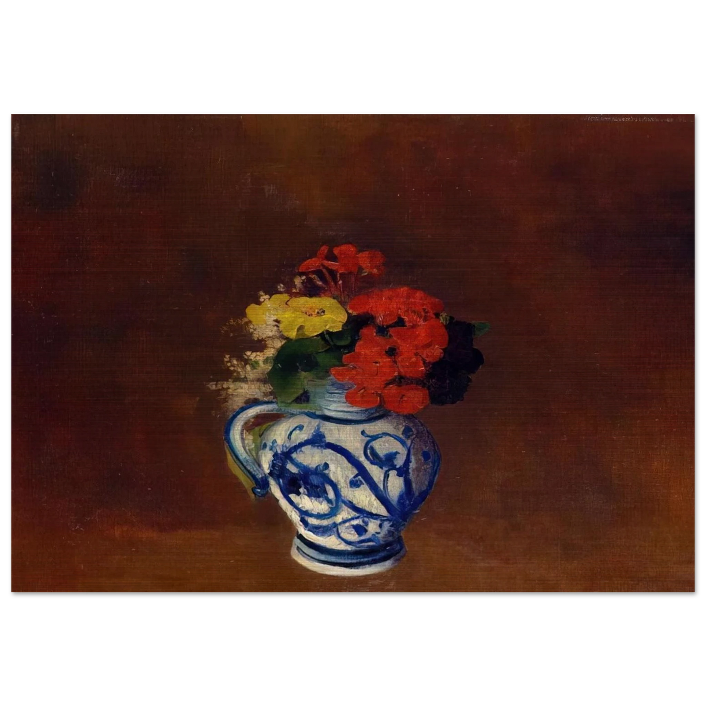 GERANIUMS AND OTHER FLOWERS IN A STONEWARE VASE - Odilon Redon Brushed Aluminum Print - 70x100 cm / 28x40 inches | Odilon Redon Aluminum Print | Odilon Redon Prints