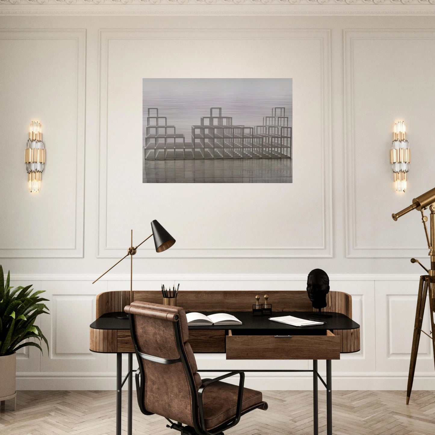 Structure with Three Towers - Sol LeWitt Brushed Aluminum Print - 70x100 cm / 28x40 inches | Sol LeWitt Aluminum Print | Sol LeWitt Prints
