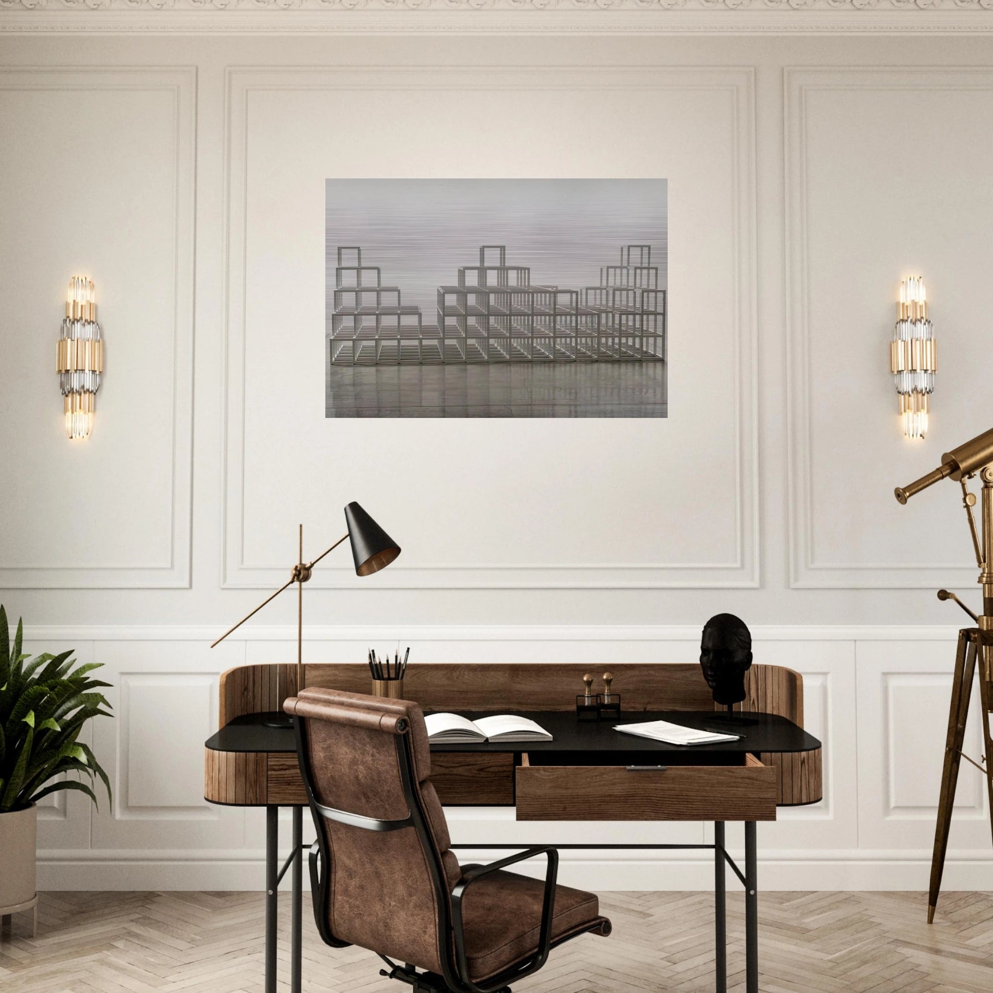 Structure with Three Towers - Sol LeWitt Brushed Aluminum Print - 70x100 cm / 28x40 inches | Sol LeWitt Aluminum Print | Sol LeWitt Prints