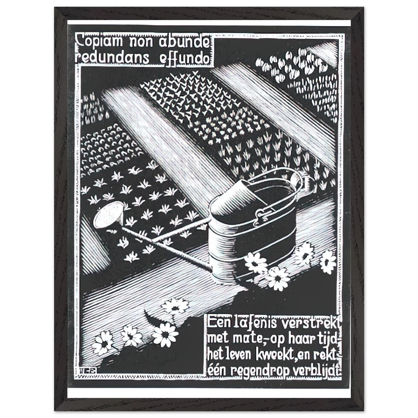 MC Escher - WATERINGCAN Wall Art - 60x80 cm / 24x32 inches - Premium Wooden Framed Poster With Fine Art Paper-canvas - Black frame