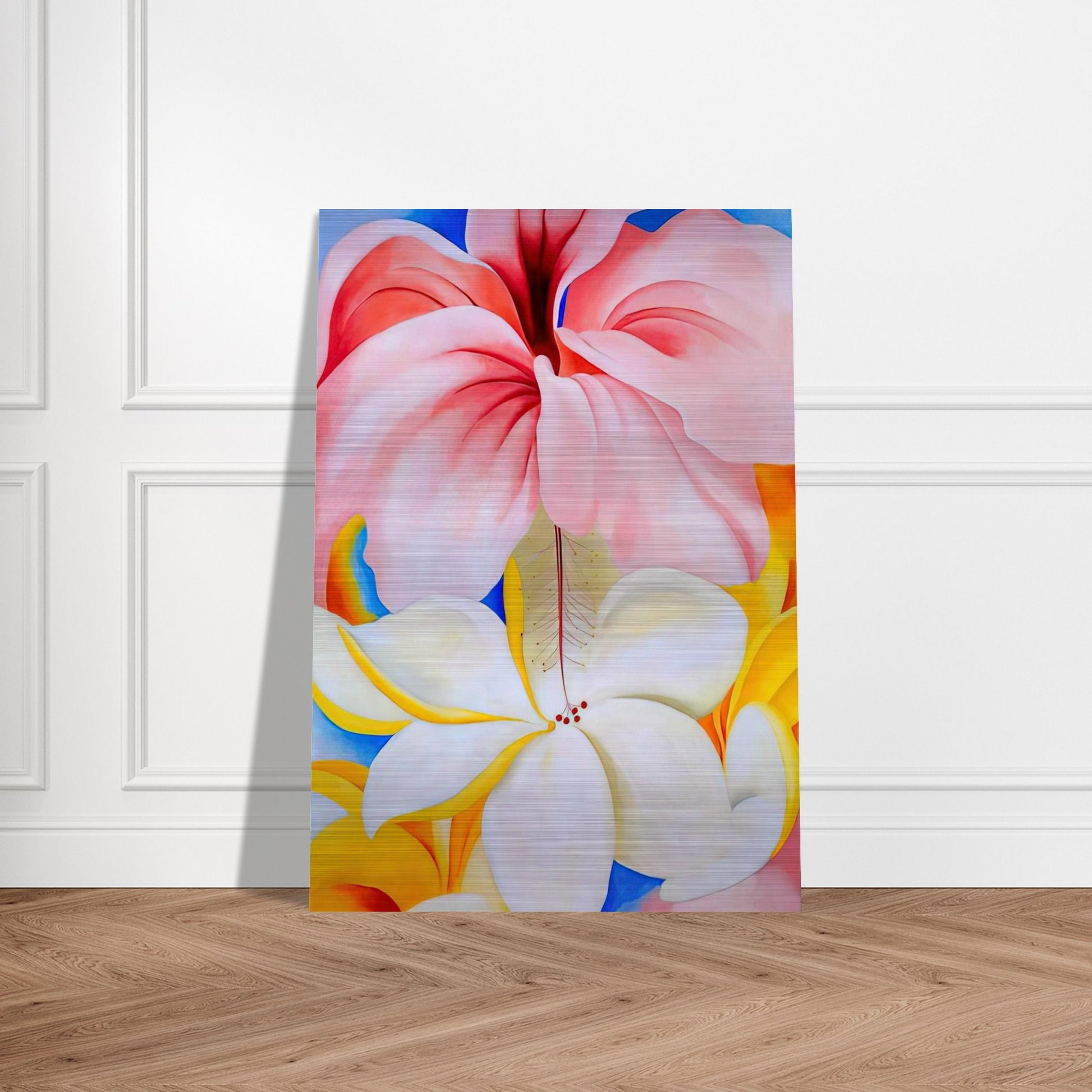 Hibiscus with Plumeria - Georgia O'Keeffe Brushed Aluminum Print - 70x100 cm / 28x40 inches | Georgia O'Keeffe Aluminum Print | Georgia O'Keeffe Prints