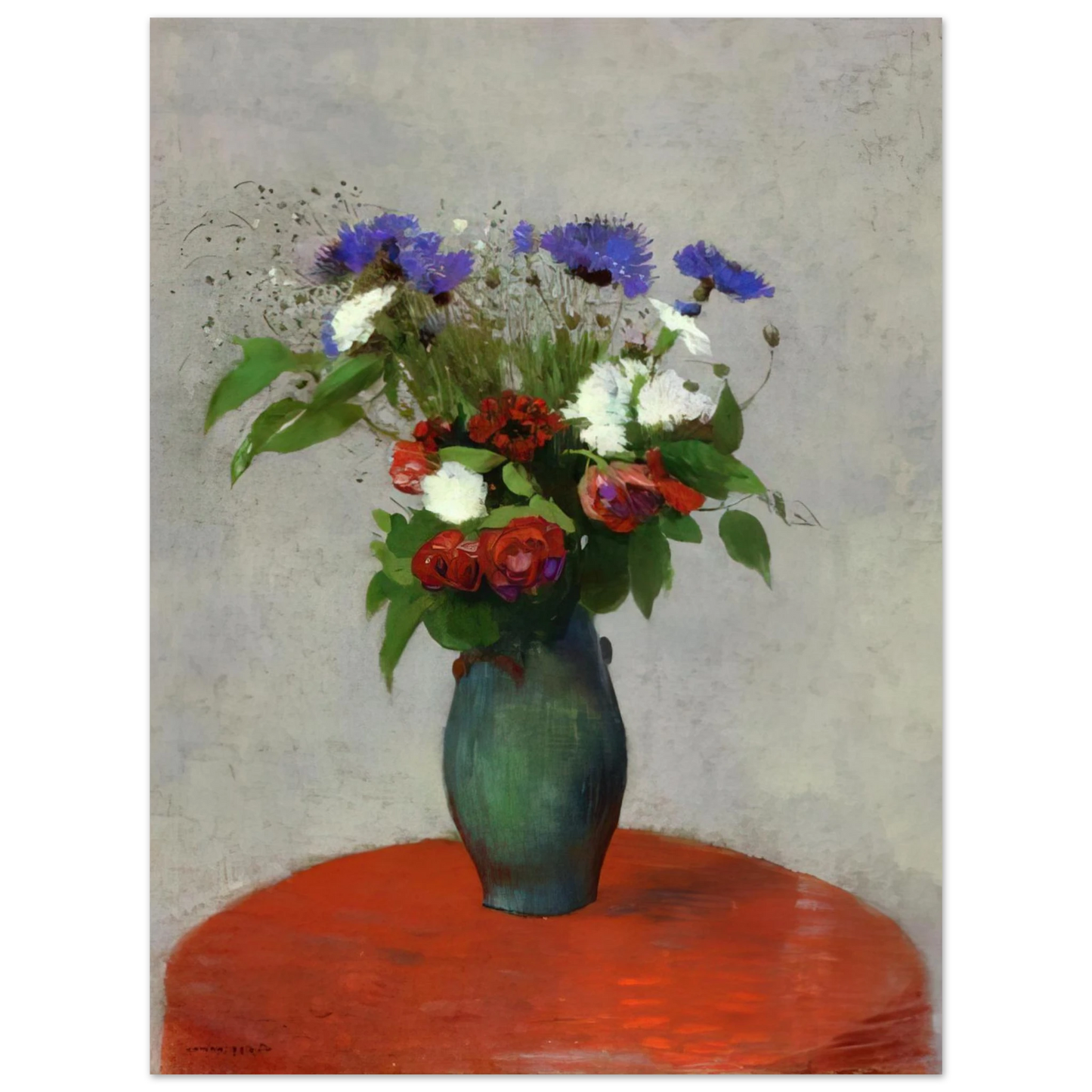 Odilon Redon - VASE OF FLOWERS ON A RED TABLECLOTH  75x100 cm / 30x40inches Fine Art Poster
