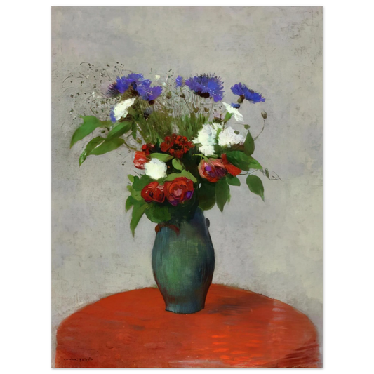 Odilon Redon - VASE OF FLOWERS ON A RED TABLECLOTH  75x100 cm / 30x40inches Fine Art Poster