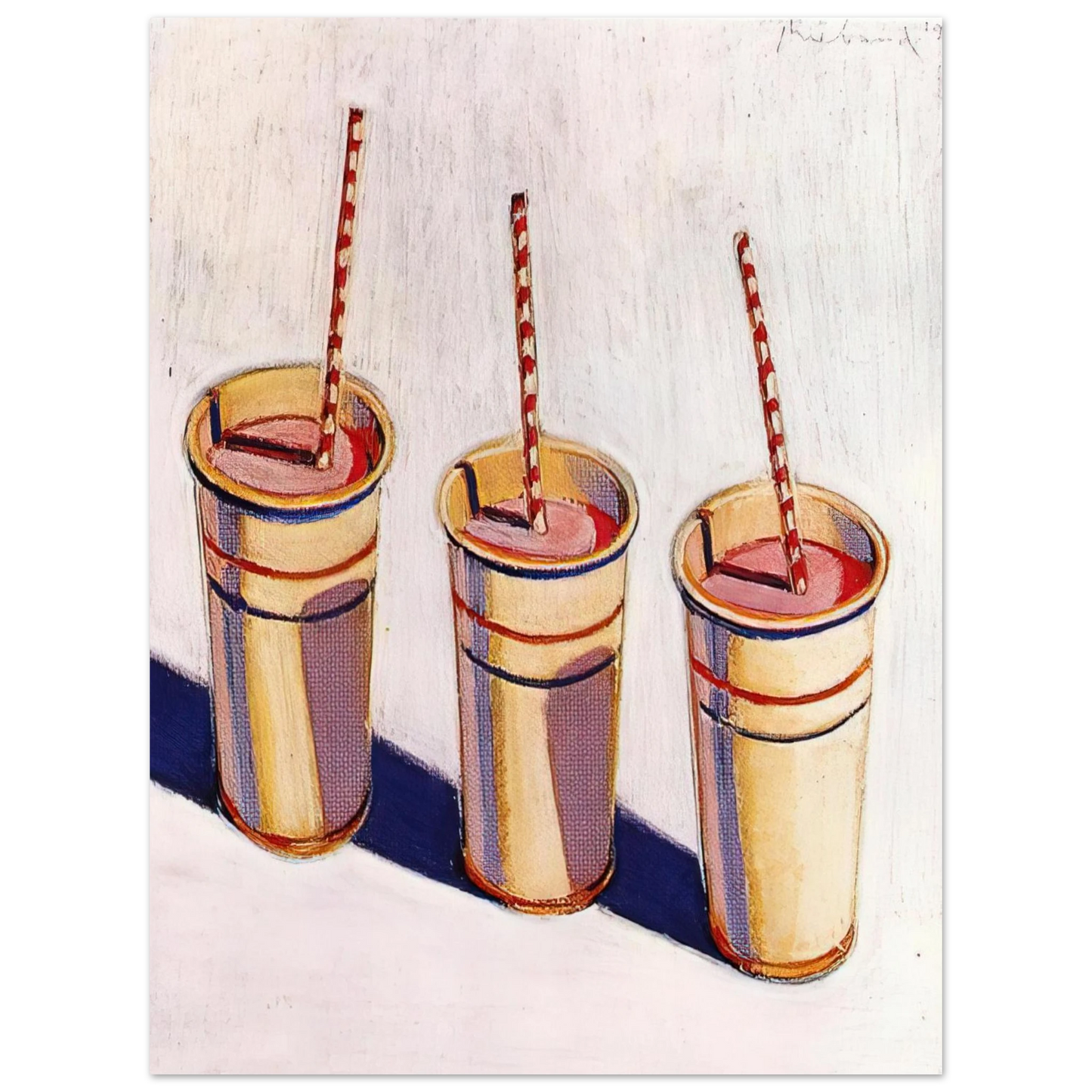 Wayne Thiebaud - Three Strawberry Shakes - 1964 Wall Art - 21x29.7 cm / 8x12" - Premium Wooden Framed Poster With Fine Art Paper - Wood frame
