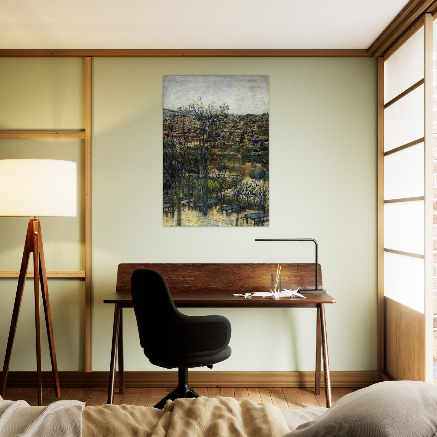 BENCHES AT MONTMAGNY VAL D OISE - Maurice Utrillo Brushed Aluminum Print - 70x100 cm / 28x40 inches | Maurice Utrillo Aluminum Print | Maurice Utrillo Prints