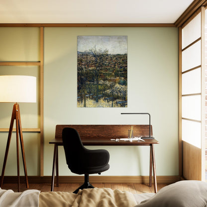 BENCHES AT MONTMAGNY VAL D OISE - Maurice Utrillo Brushed Aluminum Print - 70x100 cm / 28x40 inches | Maurice Utrillo Aluminum Print | Maurice Utrillo Prints