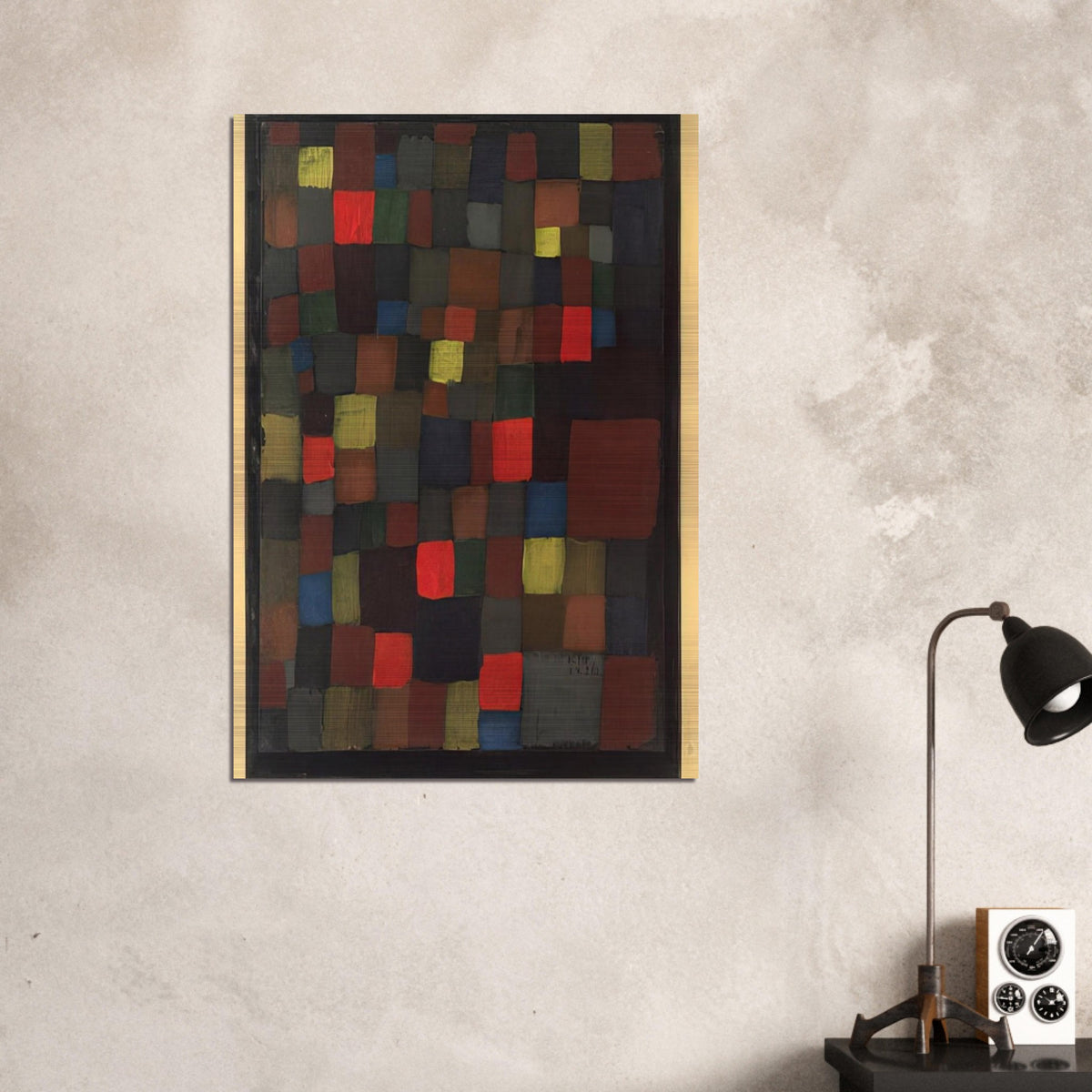 ABSTRACT COLOUR HARMONY IN SQUARES WITH VERMILLION ACCENTS 1924 - Paul Klee Brushed Aluminum Print - 70x100 cm / 28x40 inches | Paul Klee Aluminum Print | Paul Klee Prints
