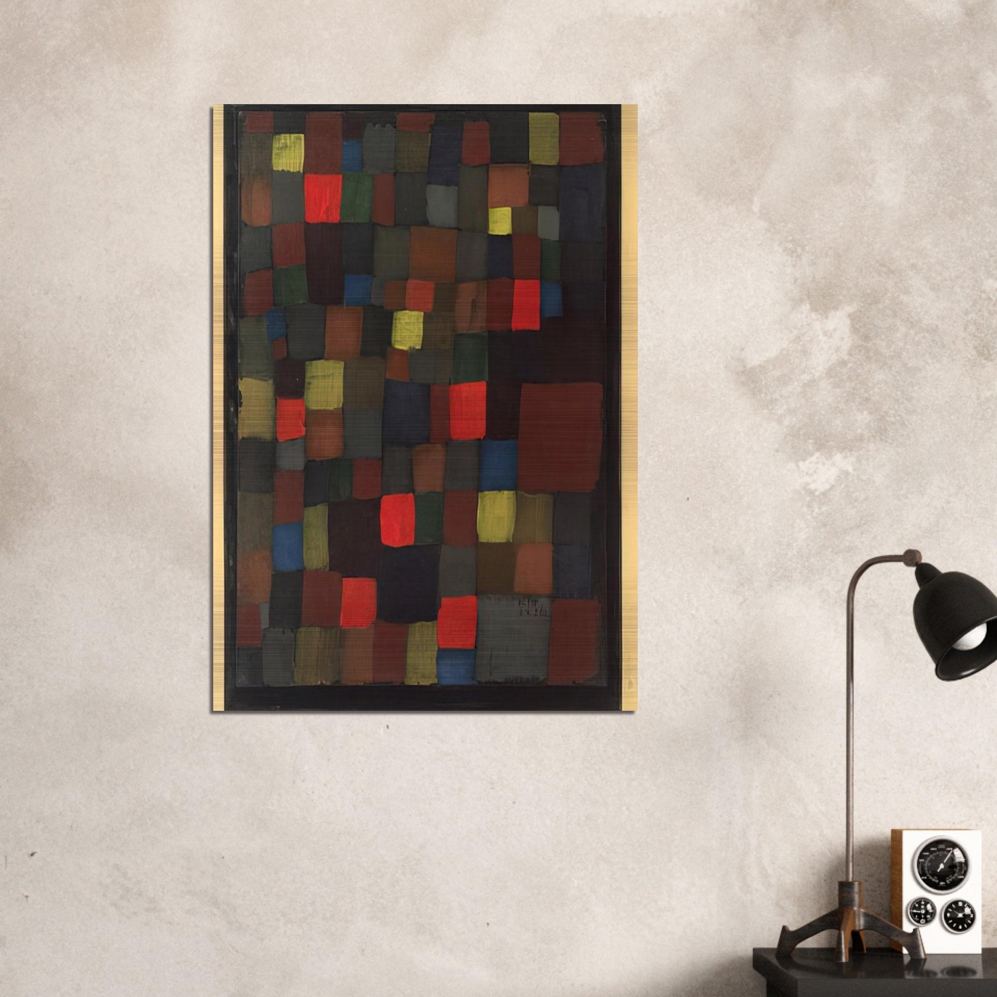 ABSTRACT COLOUR HARMONY IN SQUARES WITH VERMILLION ACCENTS 1924 - Paul Klee Brushed Aluminum Print - 70x100 cm / 28x40 inches | Paul Klee Aluminum Print | Paul Klee Prints