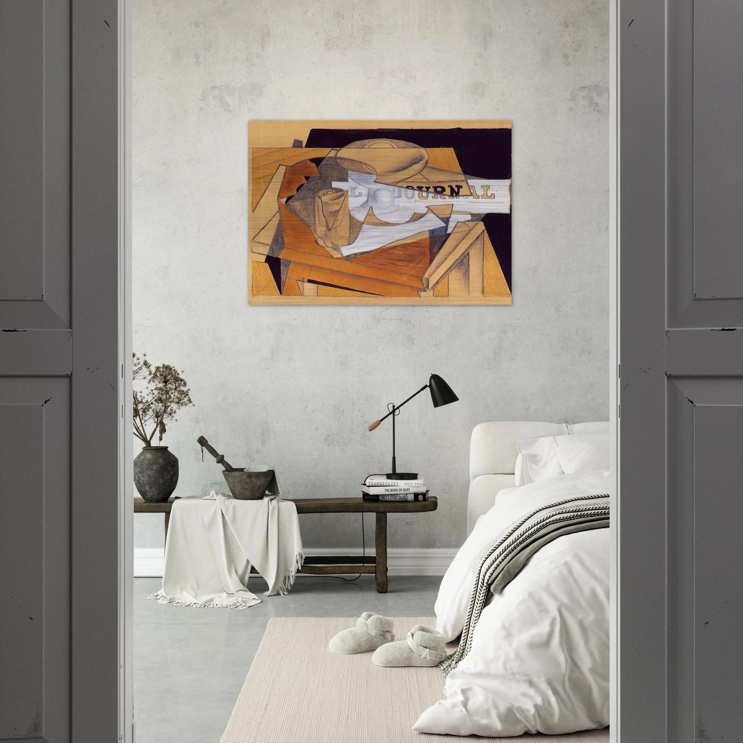 BOWL GLASS AND NEWSPAPER - Juan Gris Brushed Aluminum Print - 70x100 cm / 28x40 inches | Juan Gris Aluminum Print | Juan Gris Prints