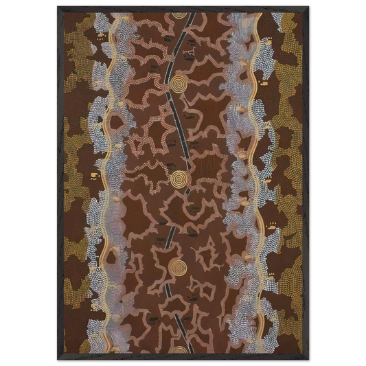 Possum Dreaming at Napperby - 1979 - Clifford Possum Tjapaltjarri 70x100 cm / 28x40 inches Framed Art Print – Black Wooden Frame