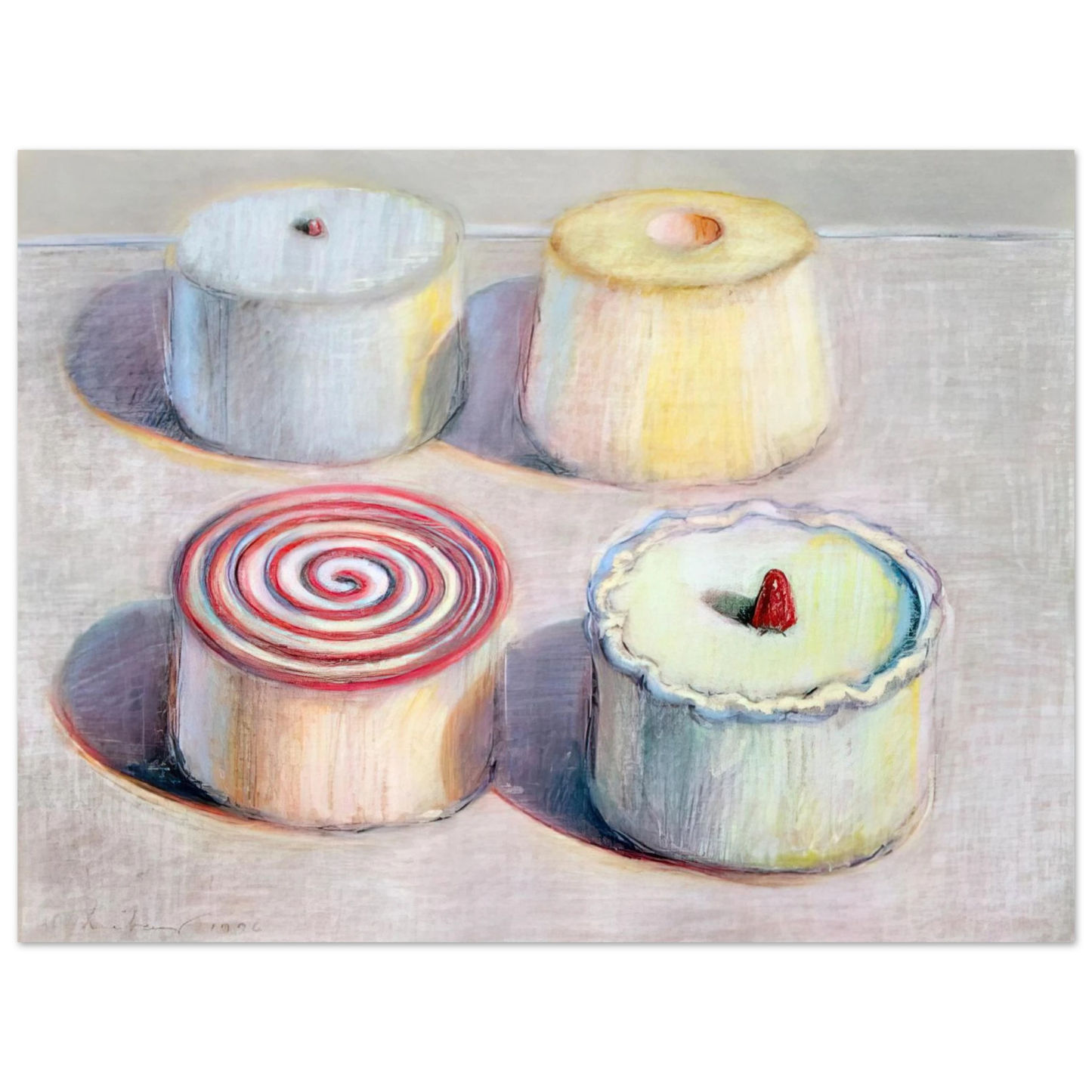 Wayne Thiebaud - Four Cakes - 1996 Wall Art - 21x29.7 cm / 8x12" - Fine Art Poster - -