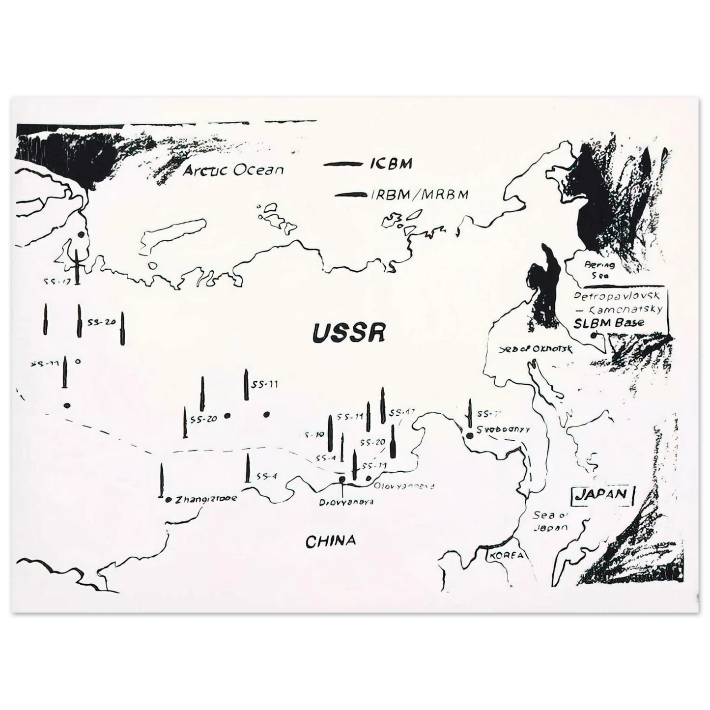 Andy Warhol - Map of Eastern U.S.S.R. Missile Bases Fine Art Poster