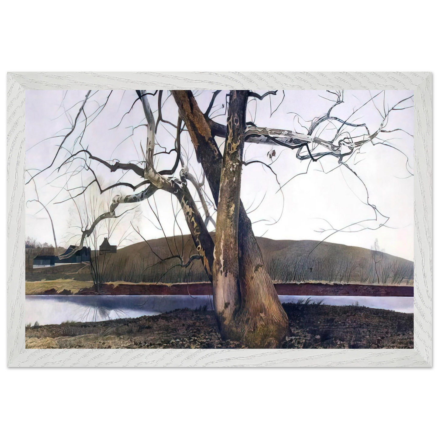 Andrew Wyeth - DIL HUEY FARM Wall Art - 21x29.7 cm / 8x12" - Premium Wooden Framed Poster With Fine Art Paper-canvas - Black frame