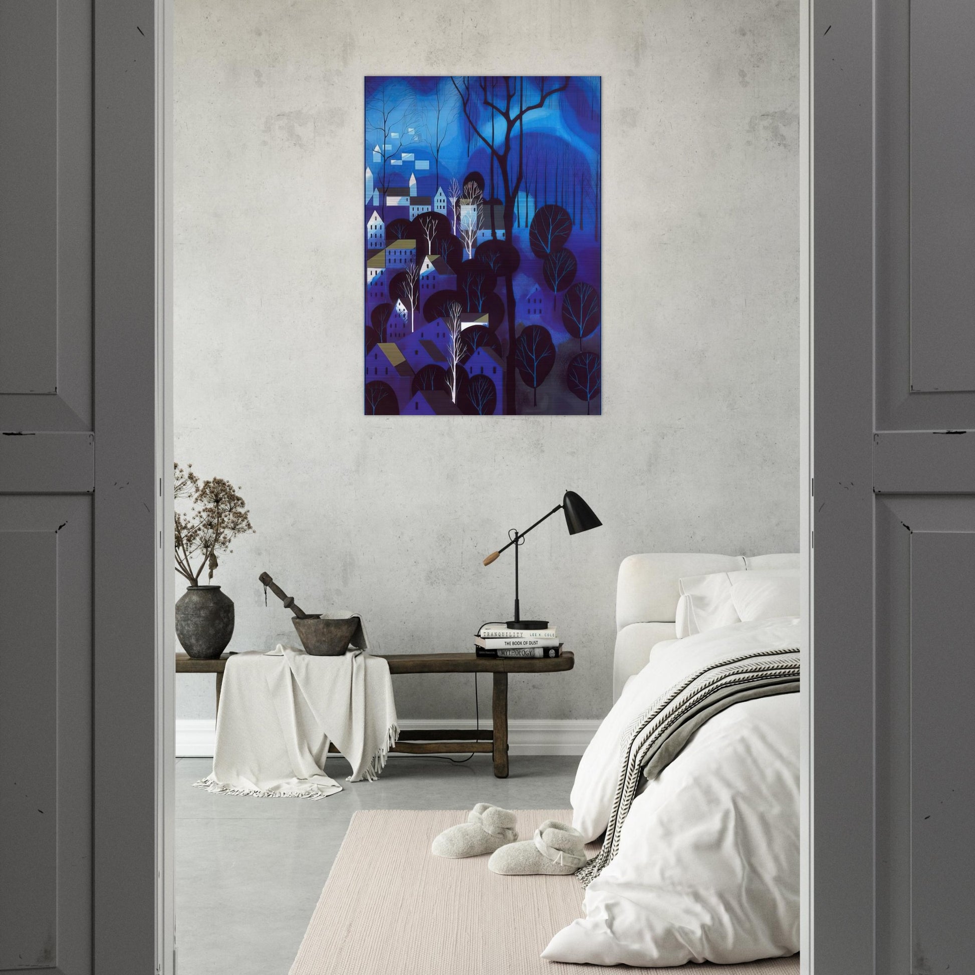 Midnight Blue - Eyvind Earle Brushed Aluminum Print - 70x100 cm / 28x40 inches | Eyvind Earle Aluminum Print | Eyvind Earle Prints
