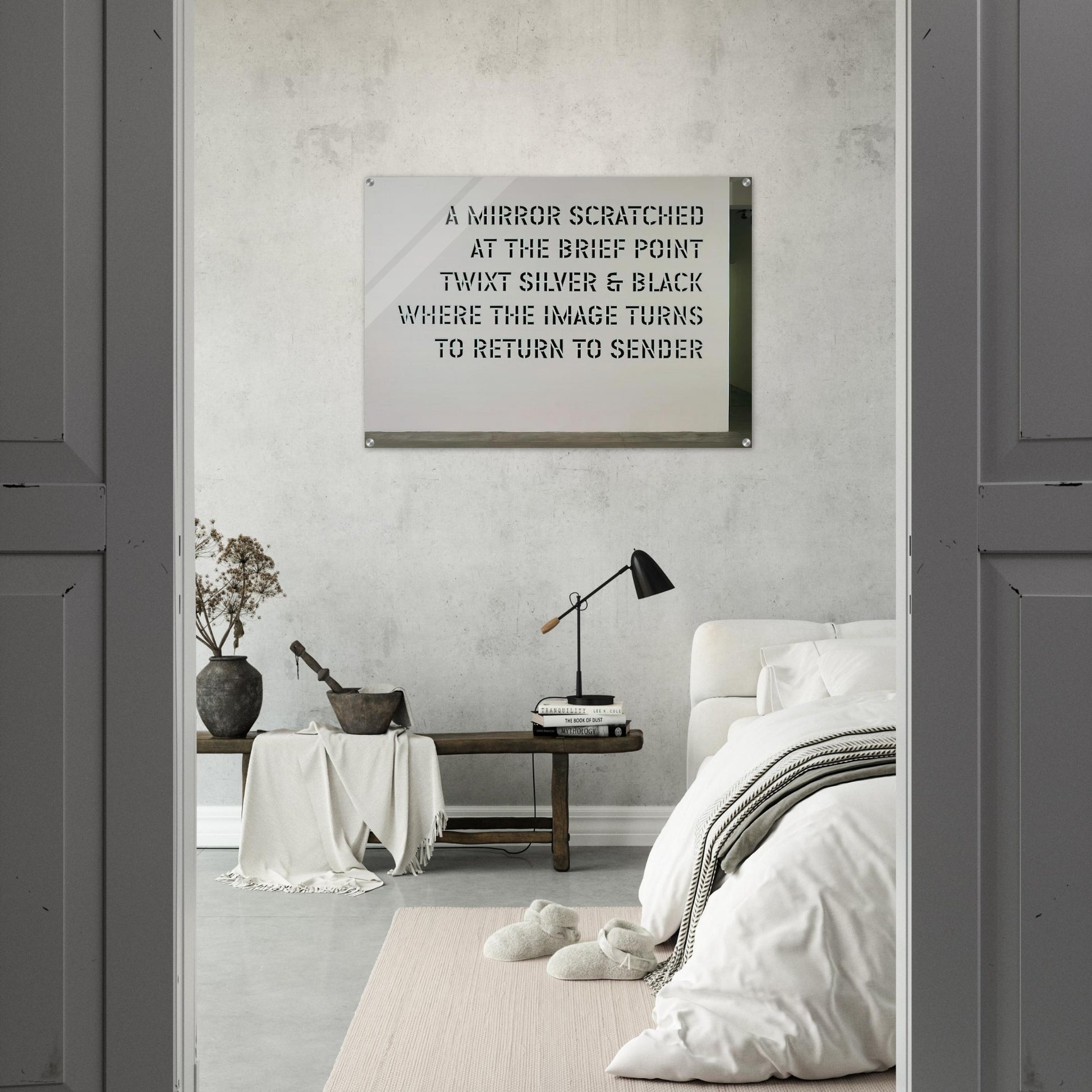 A Mirror Scratched... - 2004 - Lawrence Weiner Acrylic Print - 70x100 cm / 28x40″ inches