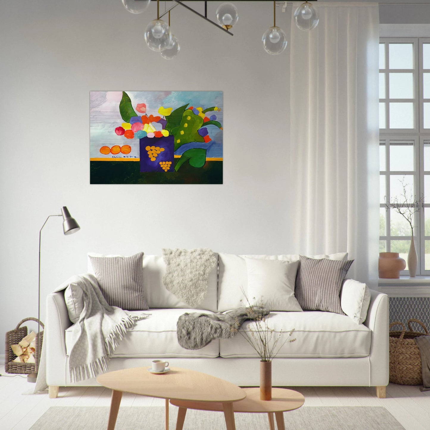 Vase With Flowers and Fruit - 2001 - Aldemir Martins Brushed Aluminum Print - 70x100 cm / 28x40 inches | Aldemir Martins Aluminum Print | Aldemir Martins Prints