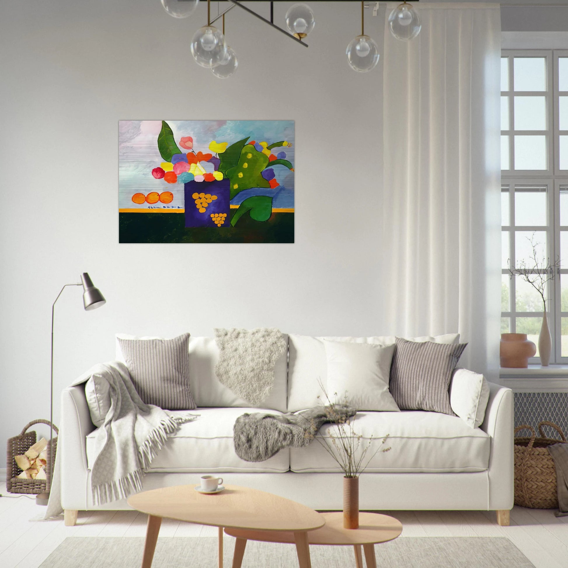 Vase With Flowers and Fruit - 2001 - Aldemir Martins Brushed Aluminum Print - 70x100 cm / 28x40 inches | Aldemir Martins Aluminum Print | Aldemir Martins Prints