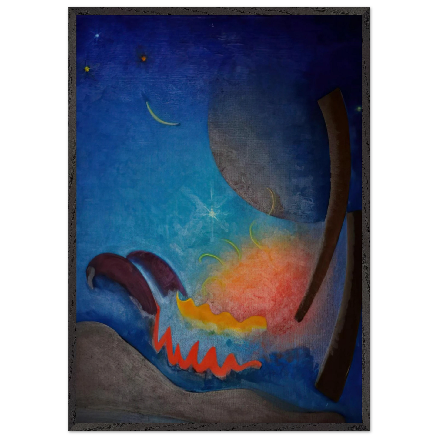 Night Fires - Precisionism - Agnes Lawrence Pelton 70x100 cm / 28x40 inches Framed Art Print – Black Wooden Frame